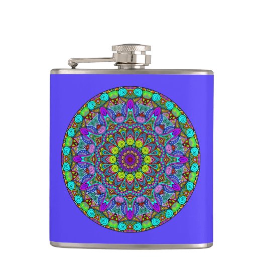 Handgemälde Mandala Uhrengesicht 4 Flachmann (Vorderseite)