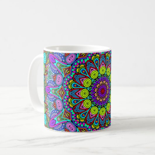 Handgemälde Mandala Uhrengesicht 4 Kaffeetasse (Vorderseite Links)