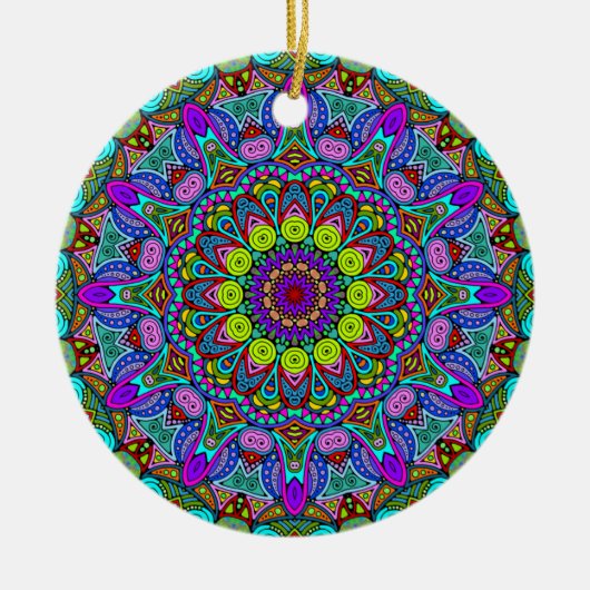 Handgemälde Mandala Uhrengesicht 4 Keramik Ornament (Vorne)