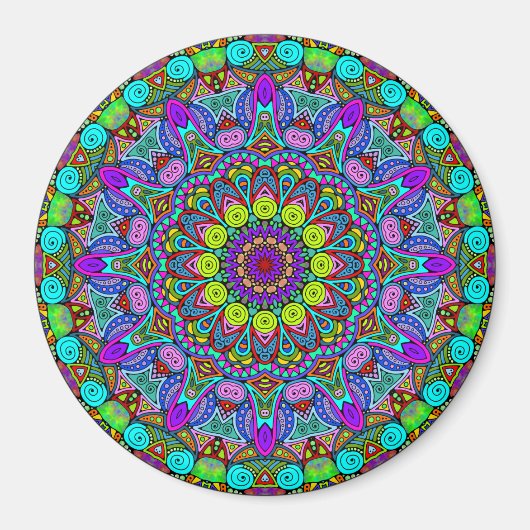 Handgemälde Mandala Uhrengesicht 4 Magnet (Vorne)