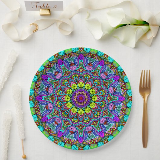 Handgemälde Mandala Uhrengesicht 4 Pappteller (Hochzeit)