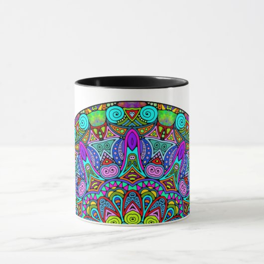 Handgemälde Mandala Uhrengesicht 4 Tasse (Zentrum)