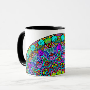 Handgemälde Mandala Uhrengesicht 4 Tasse
