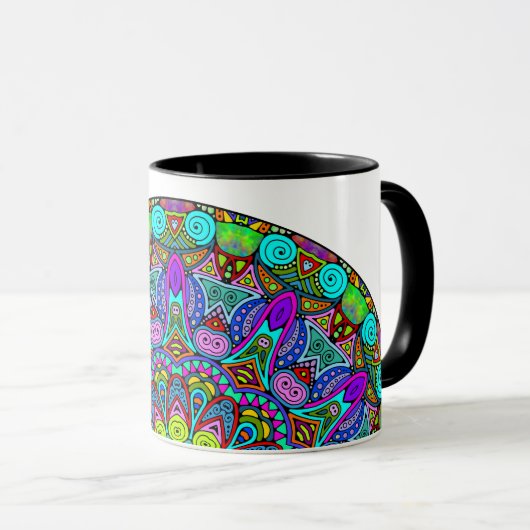 Handgemälde Mandala Uhrengesicht 4 Tasse (VorderseiteRechts)