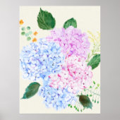 Handgemalt blau und rosa Hydrangea Poster (Vorne)
