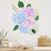 Handgemalt blau und rosa Hydrangea Poster (Küche)