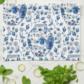 Handgemalt Blau & Weiß Chinoiserie Blumenstil Geschirrtuch (Gefaltet)