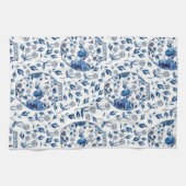 Handgemalt Blau & Weiß Chinoiserie Blumenstil Geschirrtuch (Horizontal)