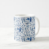 Handgemalt Blau & Weiß Chinoiserie Blumenstil Kaffeetasse (VorderseiteRechts)