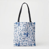 Handgemalt Blau & Weiß Chinoiserie Blumenstil Tasche (Vorderseite)