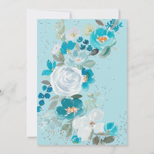 Handgemalt blaues Eis Blumenwinterfest Brautparty Einladung (Rückseite)