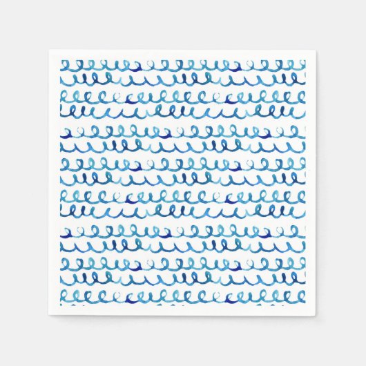 Handgemalt blaues Watercolor Wavy-Muster Serviette (Vorderseite)