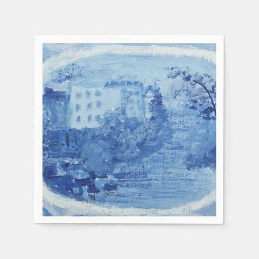 Handgemalt blaues Willow Toile Papier Serviette (Vorderseite)