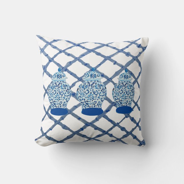 Handgemalt Blue Ginger Jar Pillow Kissen Kissen Ki (Vorderseite)