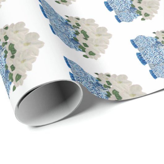 Handgemalt Blue Ginger Jar Wrapping Paper Geschenkpapier (Rolleneckpunkt)
