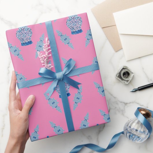 Handgemalt Blue Ginger Jar Wrapping Paper Geschenkpapier (Schenken)