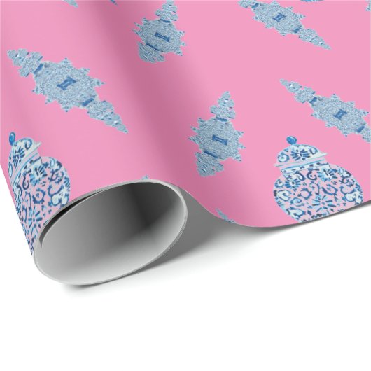 Handgemalt Blue Ginger Jar Wrapping Paper Geschenkpapier (Rolleneckpunkt)