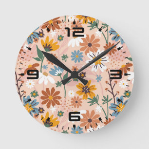 Handgemalt Blumenmuster-23136 Runde Wanduhr