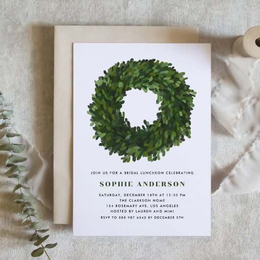 Handgemalt Boxwood Wreath Bridal Luncheon Einladung