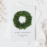 Handgemalt Boxwood Wreath Frohe Weihnachten<br><div class="desc">Frohe Weihnachten | Senden Sie Ihre Urlaubswünsche mit dieser individuell gestaltbaren Weihnachtskarte an Freunde und Familie. Diese grüne Weihnachtskarte ist mit einem handbemalten Buchsbaum versehen. Personalisieren Sie diese,  indem Sie Ihre Daten hinzufügen. Diese Weihnachtskarte ist in anderen Farben und mit einem Karton erhältlich. Matching-Elemente sind verfügbar.</div>