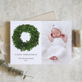 Handgemalt Boxwood Wreath Frohe Weihnachts-Foto Feiertagskarte