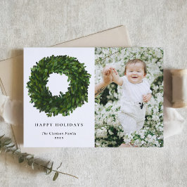 Handgemalt Boxwood Wreath Happy Holidays Foto Feiertagskarte