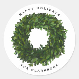 Handgemalt Boxwood Wreath Happy Holidays Runder Aufkleber