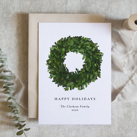 Handgemalt Boxwood Wreath Holiday Feiertagskarte