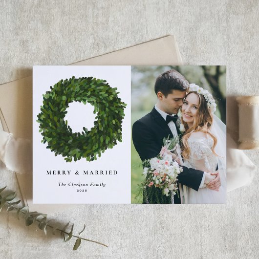 Handgemalt Boxwood Wreath Merry und Verheiratetes  Feiertagskarte