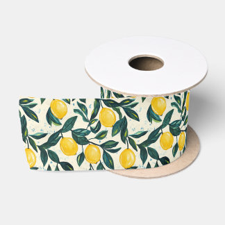 Handgemalt Bright Yellow Lemon Gemustert Satinband