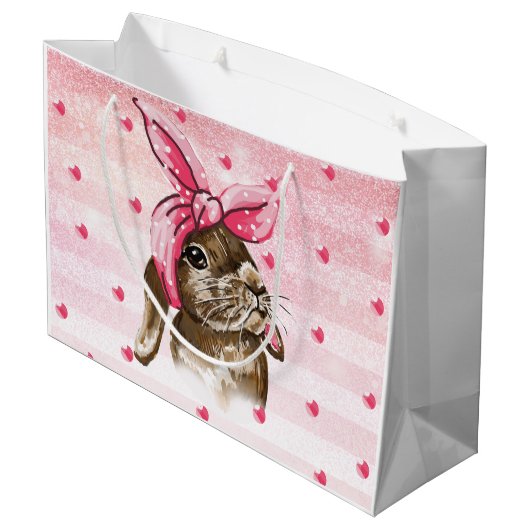 Handgemalt Bunny Glitzer Große Geschenktüte (Rückseite Schrägansicht)