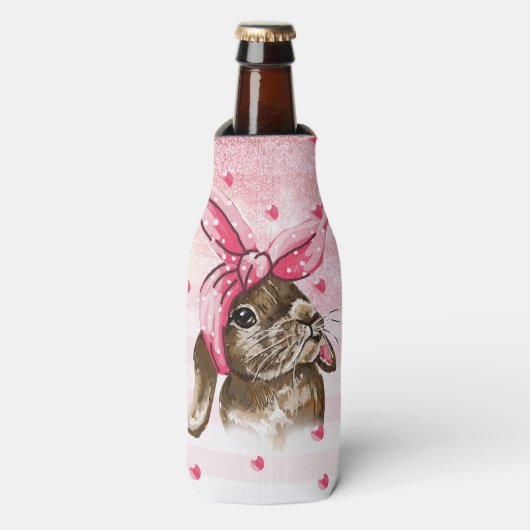 Handgemalt Bunny Glitzer Niedlich Flaschenkühler (Flaschenvorderseite)
