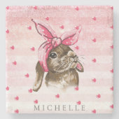 Handgemalt Bunny Glitzer Personalisiert Steinuntersetzer (Vorderseite)
