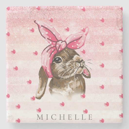 Handgemalt Bunny Glitzer Personalisiert Steinuntersetzer (Vorderseite)