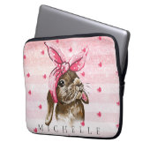Handgemalt Bunny mit rosa Bogen Personalisiert Laptopschutzhülle (Vorderseite Links)