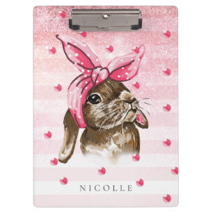 Handgemalt Bunny Pink Monogram Klemmbrett