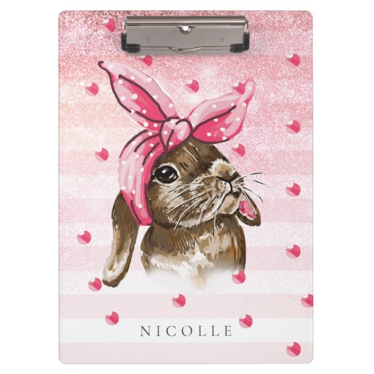 Handgemalt Bunny Pink Monogram Klemmbrett (Vorderseite)