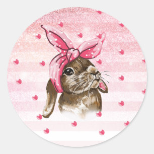 Handgemalt Bunny Pink Runder Aufkleber
