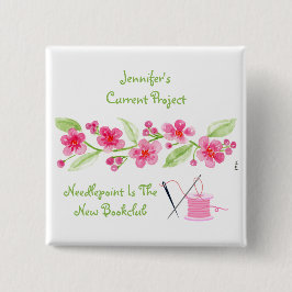 Handgemalt Cherry Blossom Needlepoint SQUARE Button