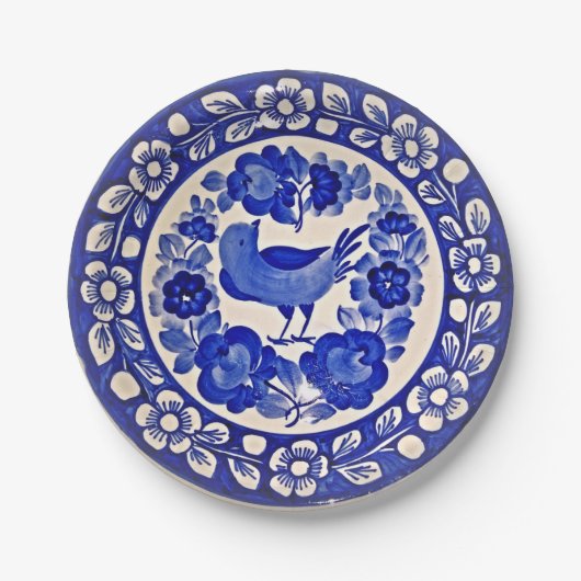 Handgemalt Delft Blue Muster Bird und Blume Pappteller (Vorderseite)