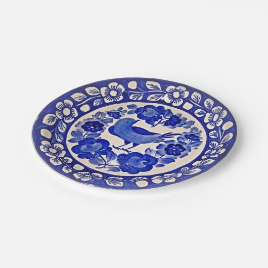 Handgemalt Delft Blue Muster Bird und Blume Pappteller (Schrägansicht)