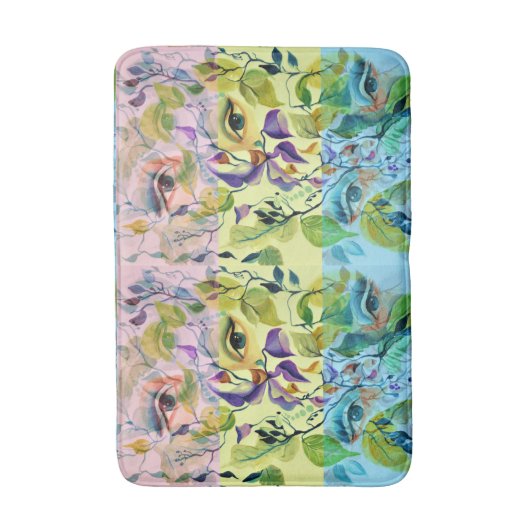 Handgemalt Elegant Feminine Eyes Farbige Blätter Badematte (Vorderseite Vertikal)