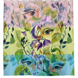 Handgemalt Elegant Feminine Eyes Farbige Blätter Duschvorhang