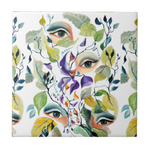 Handgemalt Elegant Feminine Eyes Farbige Blätter Fliese