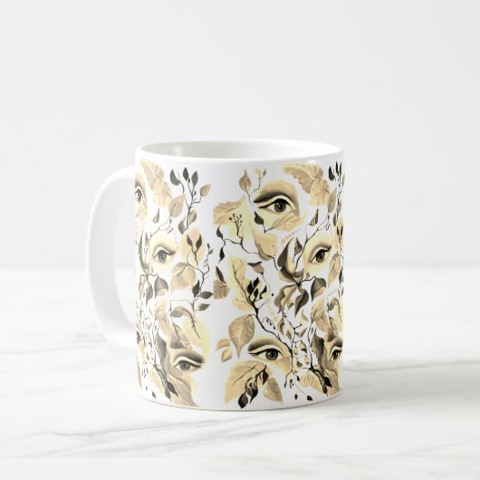 Handgemalt Elegant Feminine Eyes Farbige Blätter Kaffeetasse (Vorderseite Links)