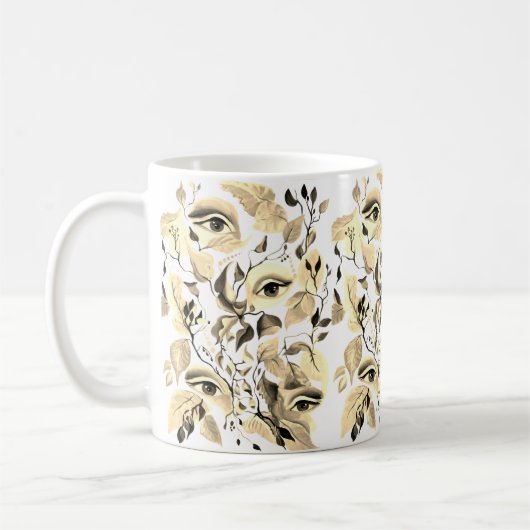 Handgemalt Elegant Feminine Eyes Farbige Blätter Kaffeetasse (Links)