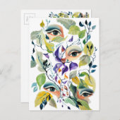 Handgemalt Elegant Feminine Eyes Farbige Blätter Postkarte (Vorne/Hinten)