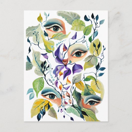 Handgemalt Elegant Feminine Eyes Farbige Blätter Postkarte (Vorderseite)