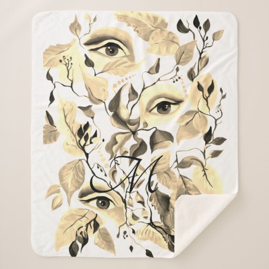 Handgemalt Elegant Feminine Eyes Farbige Blätter Sherpadecke (Vorderseite)