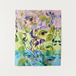 Handgemalt Elegant Feminine Eyes Farbige Blätter Wandteppich